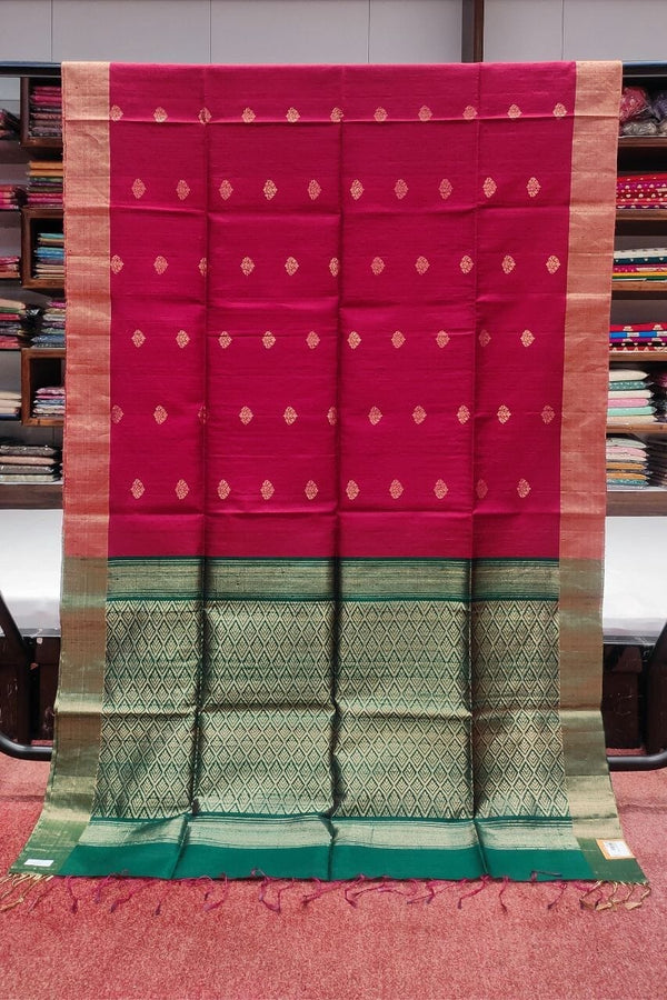 Matka Silk Saree With Contrast Green Pallu