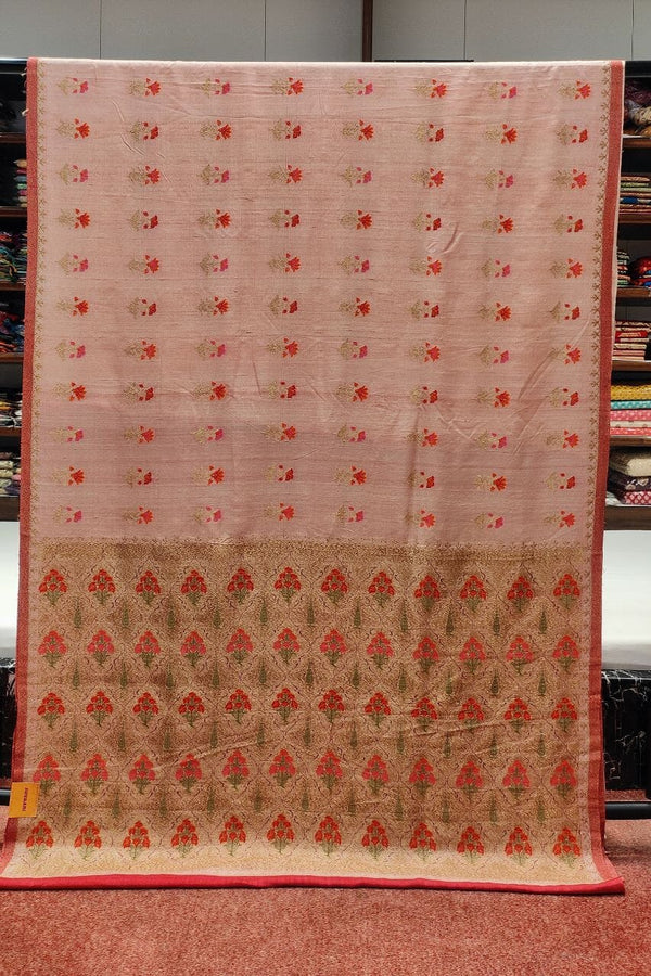Pure Muga Tussar Silk Saree In Peach Color