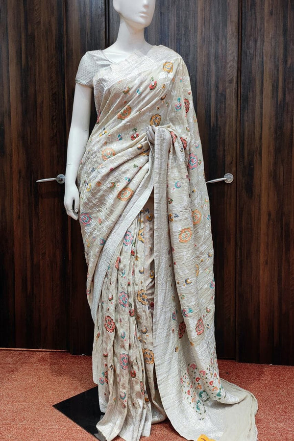 Muga Tussar Silk Saree With All-Over Minakari Work