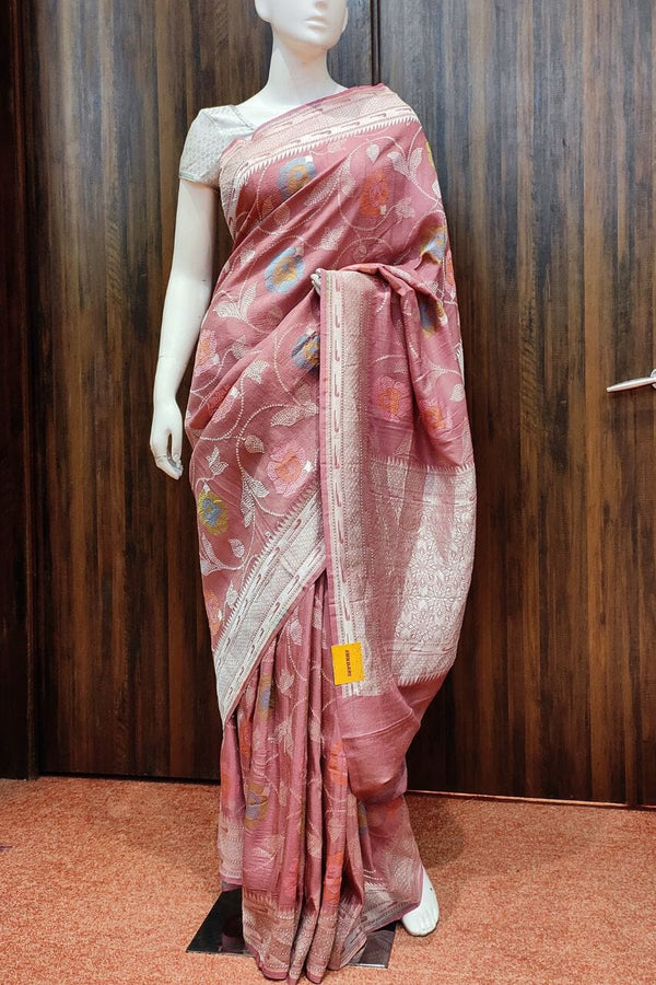 Muga Tussar Silk Saree With Handwoven Meenakari