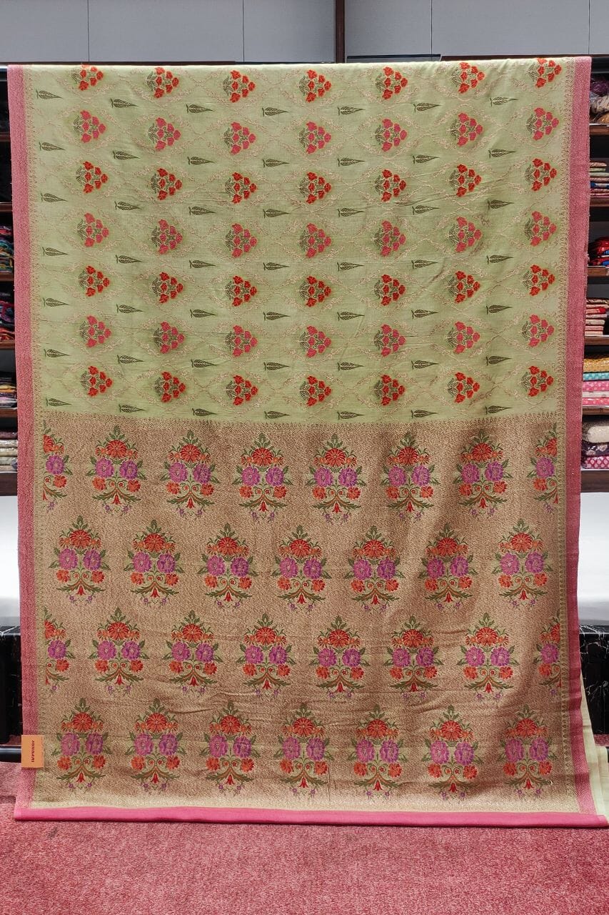 Muga Tussar Silk Saree With Meenakari Work