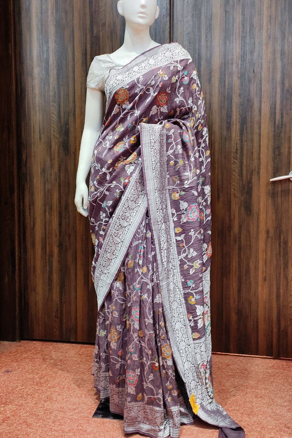 Muga Tussar Silk Saree With Minakari Work