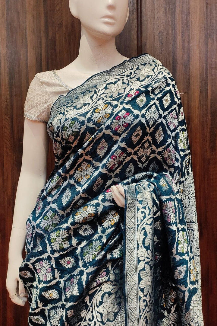 Muga Tussar Silk Saree With Silver Zari 