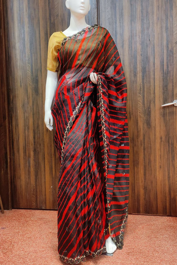 Organza Saree In Black Color