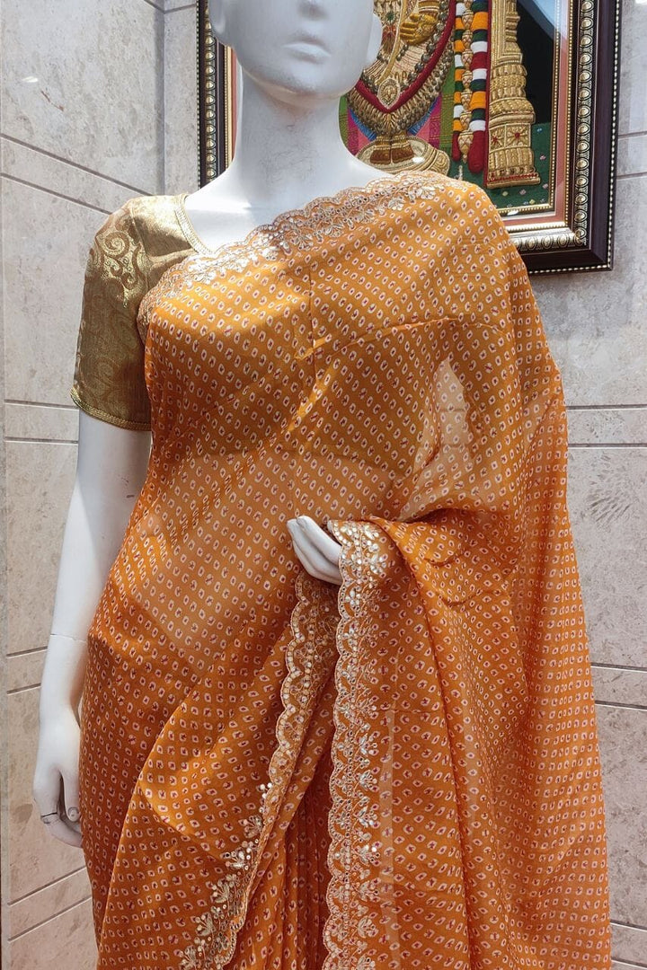 Organza Saree In Mustard Colour