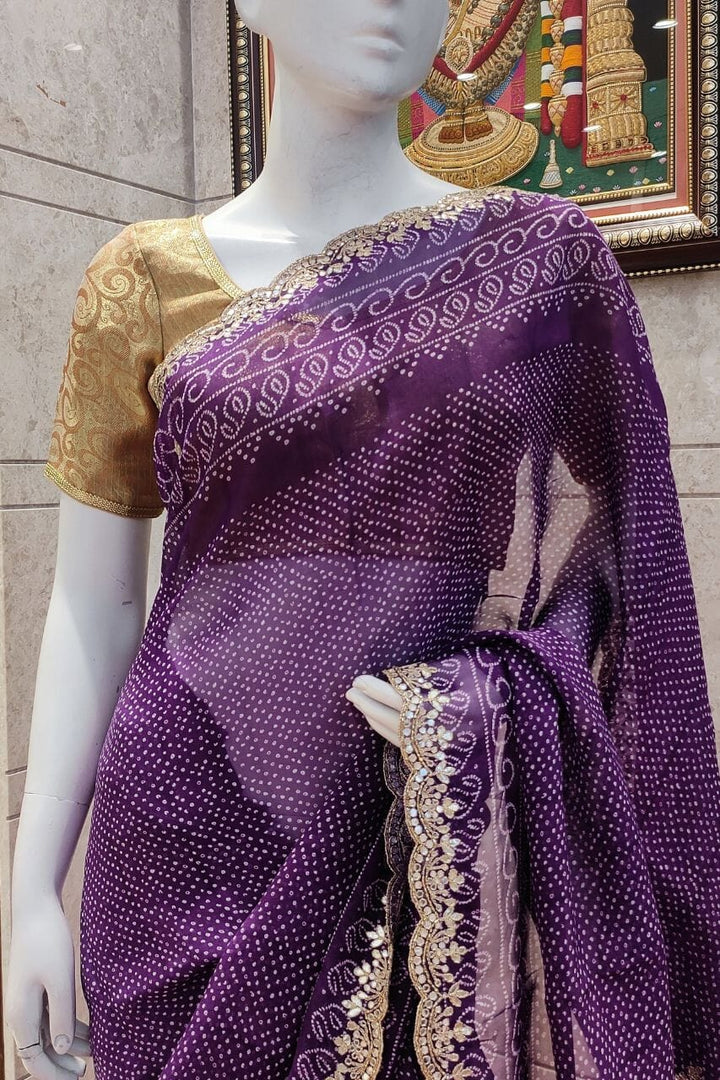 Organza Saree In Purple Colour