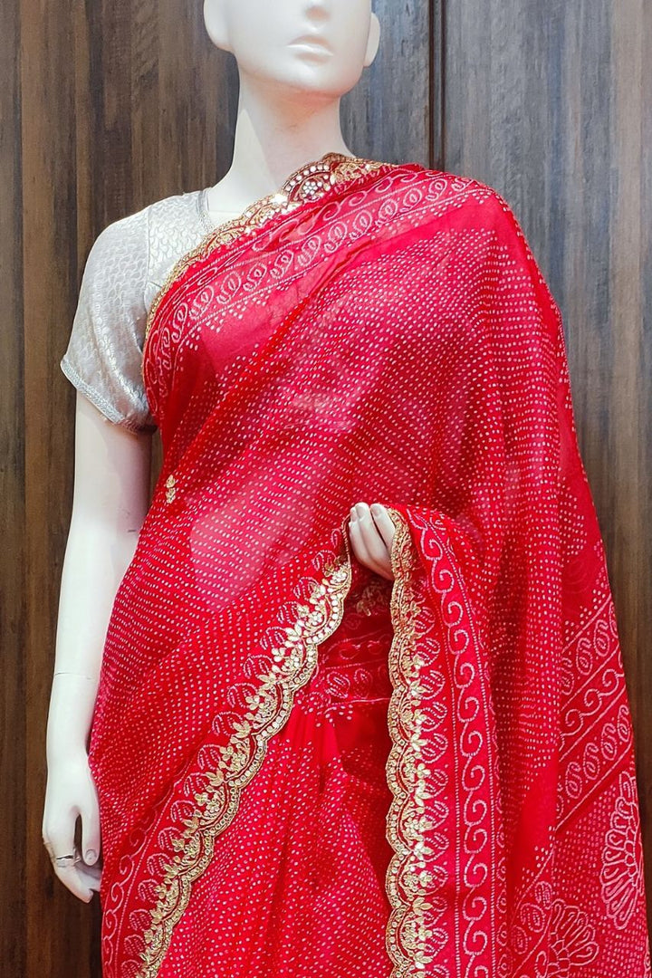 Organza Saree In Rani 