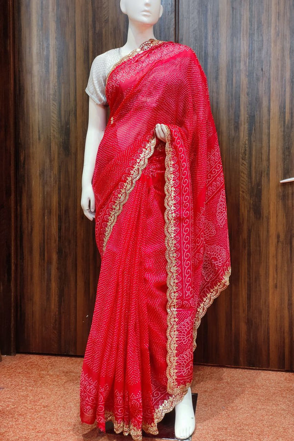 Organza Saree In Rani Color