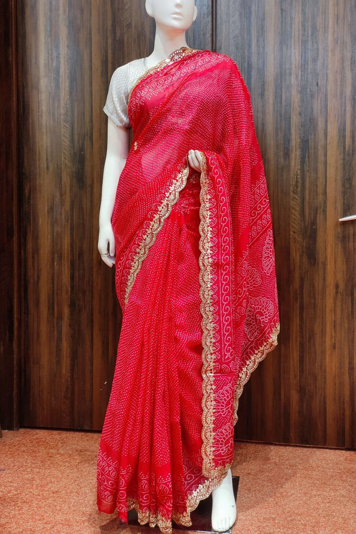 Organza Saree In Rani Color