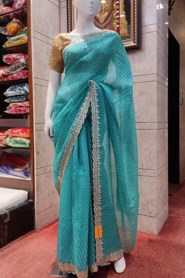 Organza Saree In Sea-Green Color