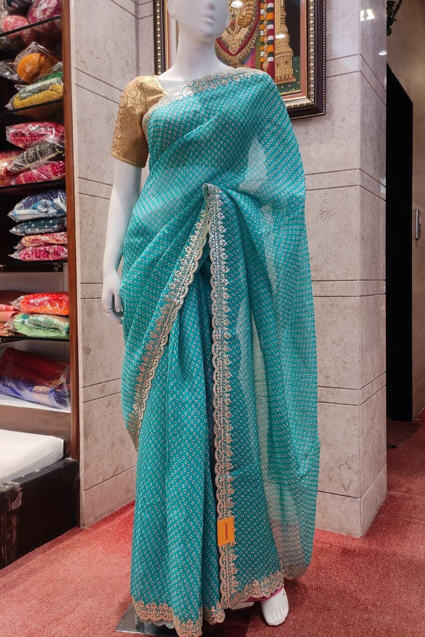Organza Saree In Sea-Green Color