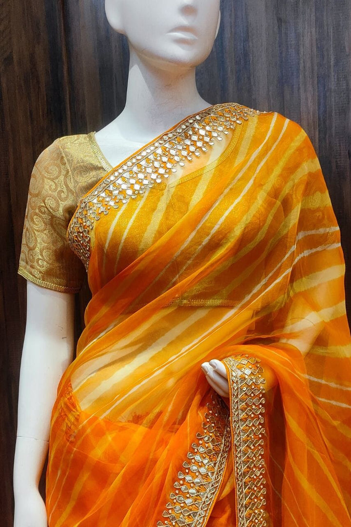 Organza Saree With Leheriya Printed 