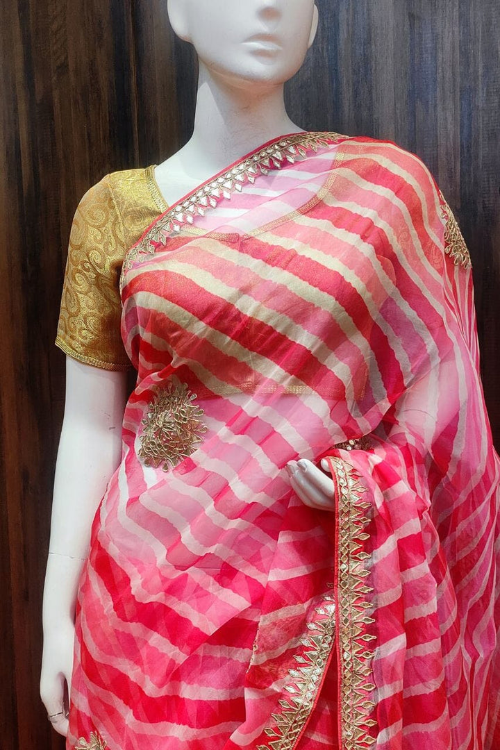 Organza Saree With Leheriya Printed