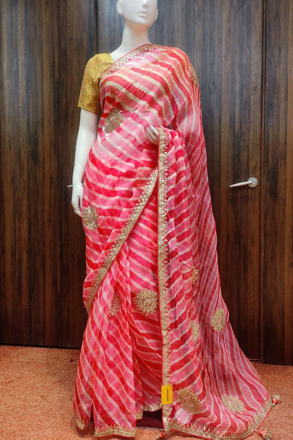Organza Saree With Leheriya Prints