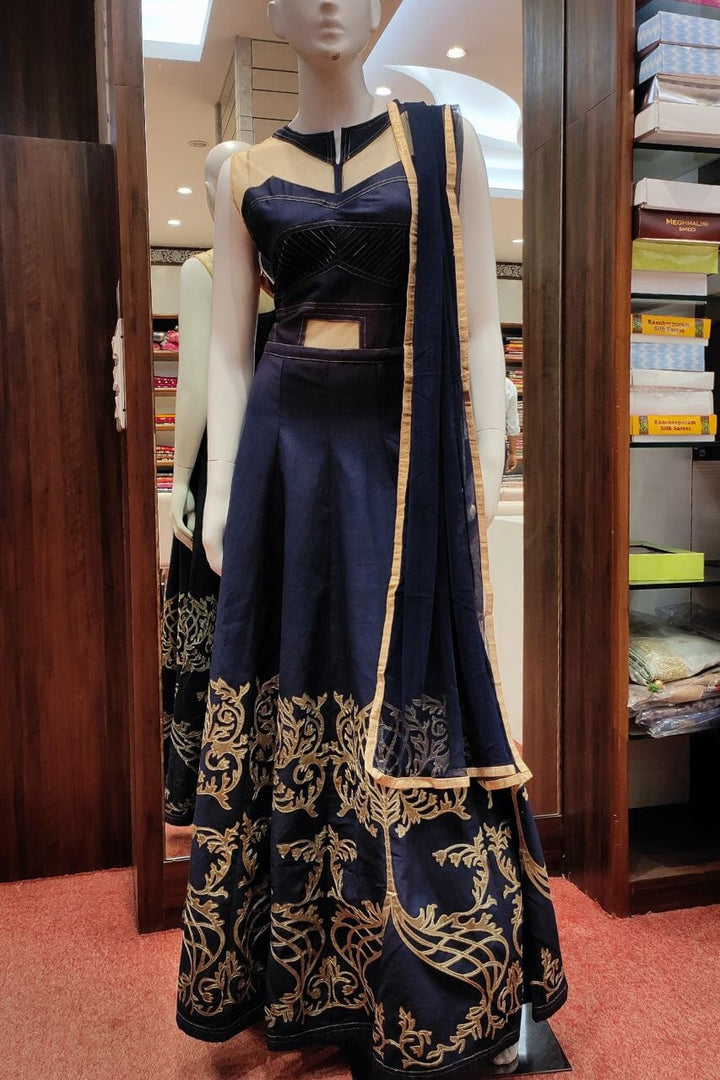 Party Wear Gown In Denim Blue Color