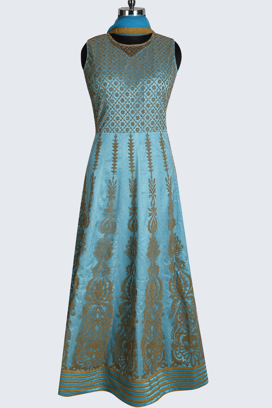 Party Wear Suit In Blue Raw Silk - Sundari