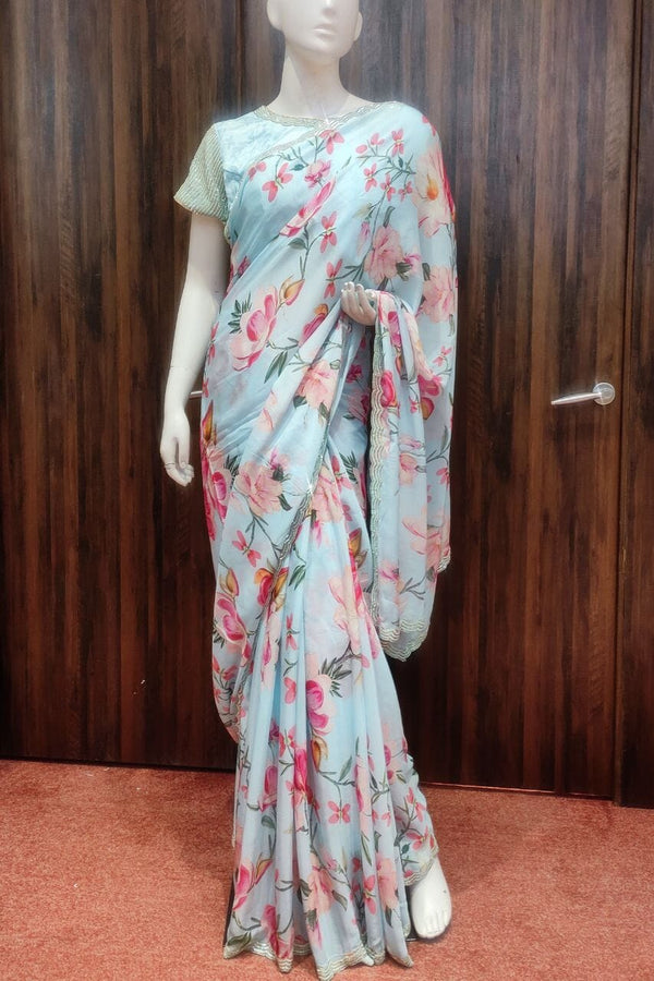 Printed Chiffon Saree With Ready-Made Blouse