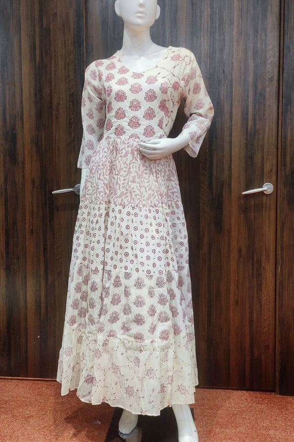 Printed Gown In Pure Cotton With Dupatta