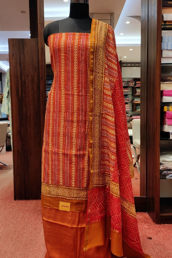 Printed Silk Suit Piece With Thread Woven