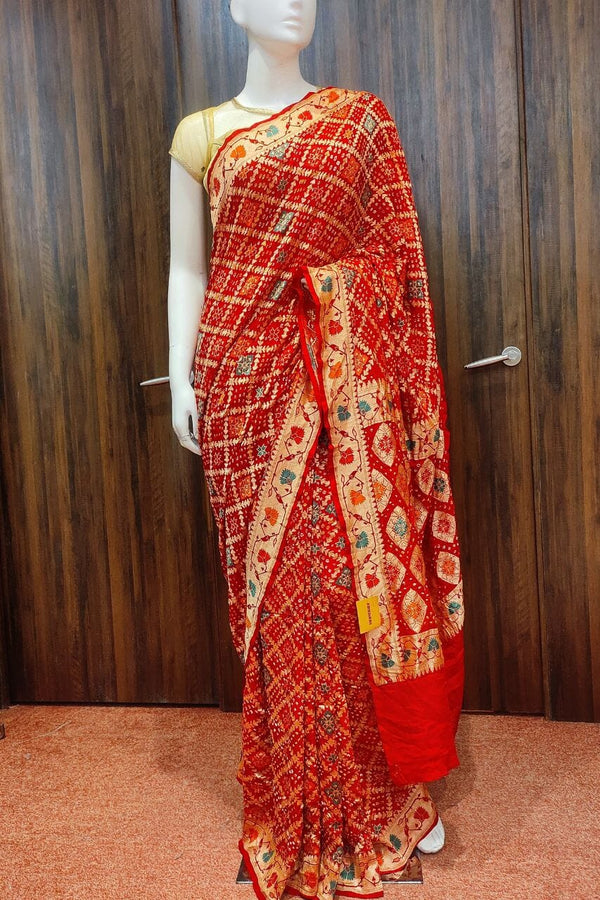 Pure Bandhej Handloom Saree With Minakari Work