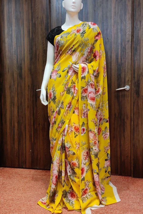 Pure Chiffon Saree In Yellow Color