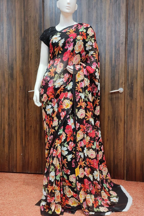 Pure Chiffon Saree With Floral Printed