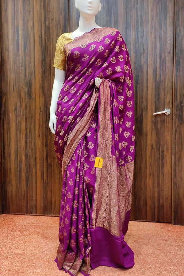 Pure Crepe Silk Saree In Purple Color