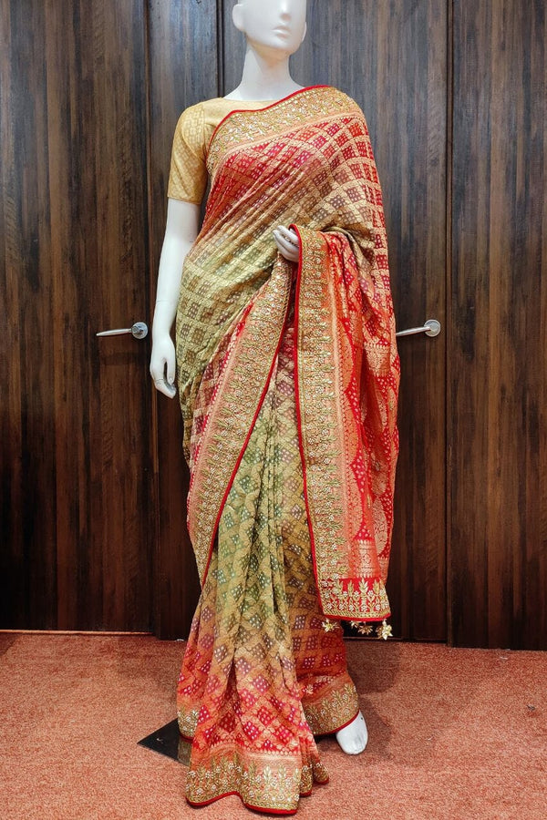 Bandhni Printed Saree In Shaded Georgette