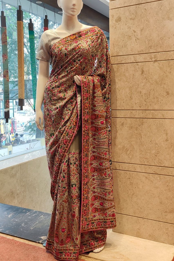 Pure Georgette Saree With Kashmiri Stitch All Over