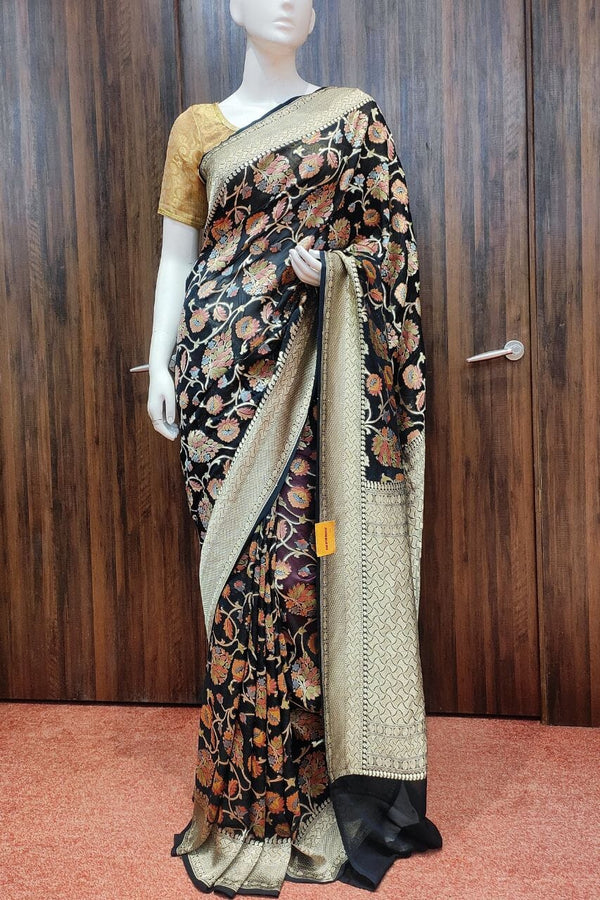 Pure Georgette Saree With Meenakari Floral Woven