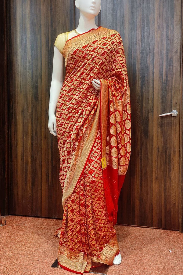 Pure Gharchola Saree In Red Color