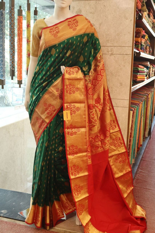 Pure Kanjivaram Silk Saree In Dark Green