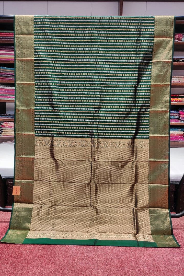 Pure Kanjivaram Silk Saree In Dark Green Color