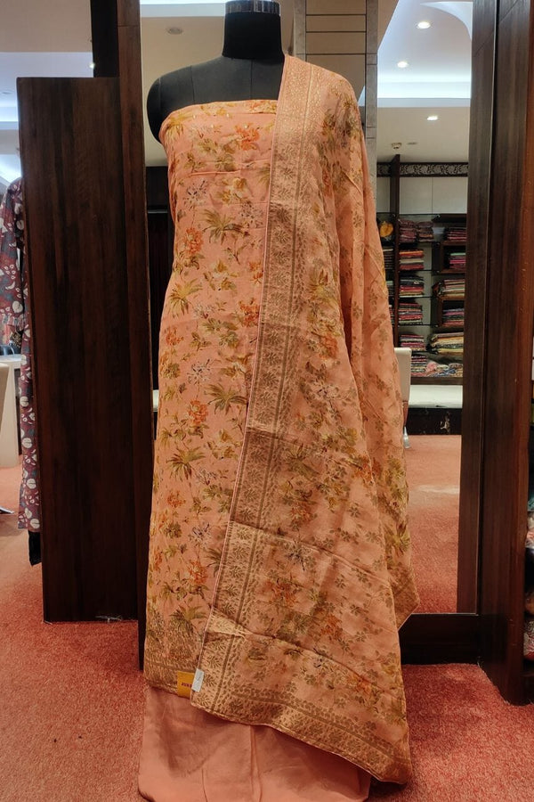 Pure Linen Dress Material With Floral Printed