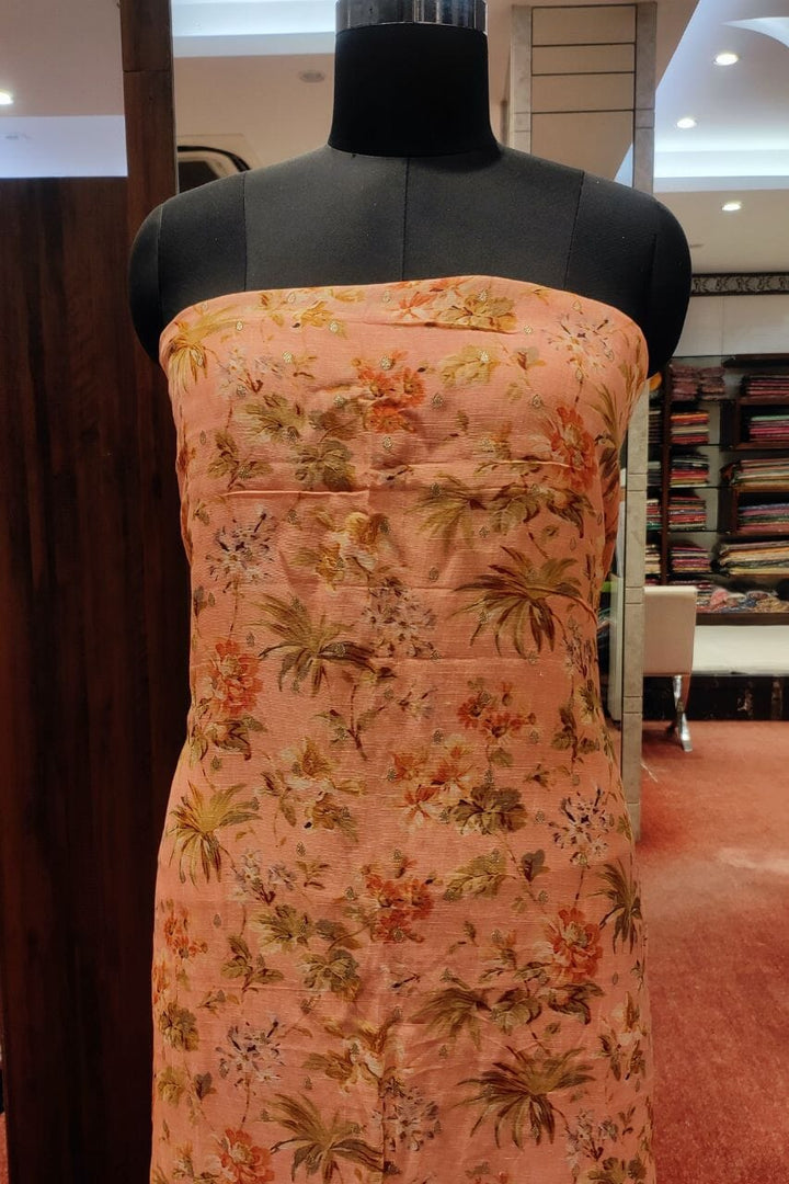Pure Linen Dress Material With Printed