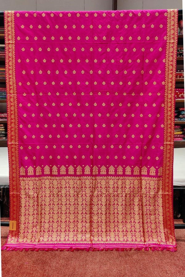 Pure Silk Saree In Pink Color With Golden Thread Weaving