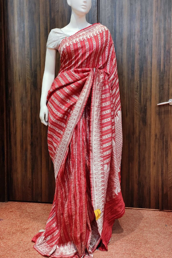 Pure Tussar Silk Saree With Silver Stripes