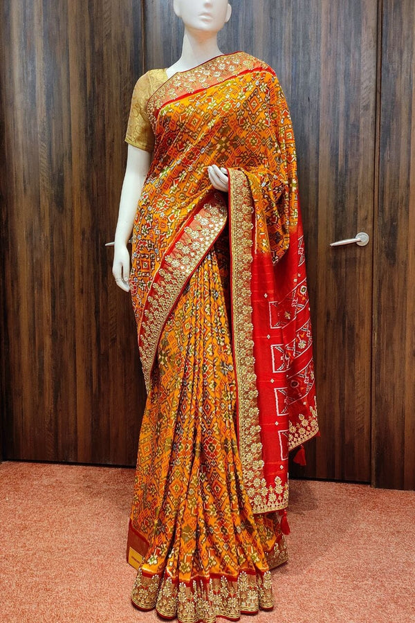 Rajkot Patola Silk Saree With Gota Patti Border