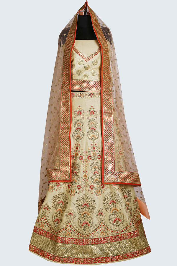 Raw SIlk Lehenga In Off white Colour - Sundari