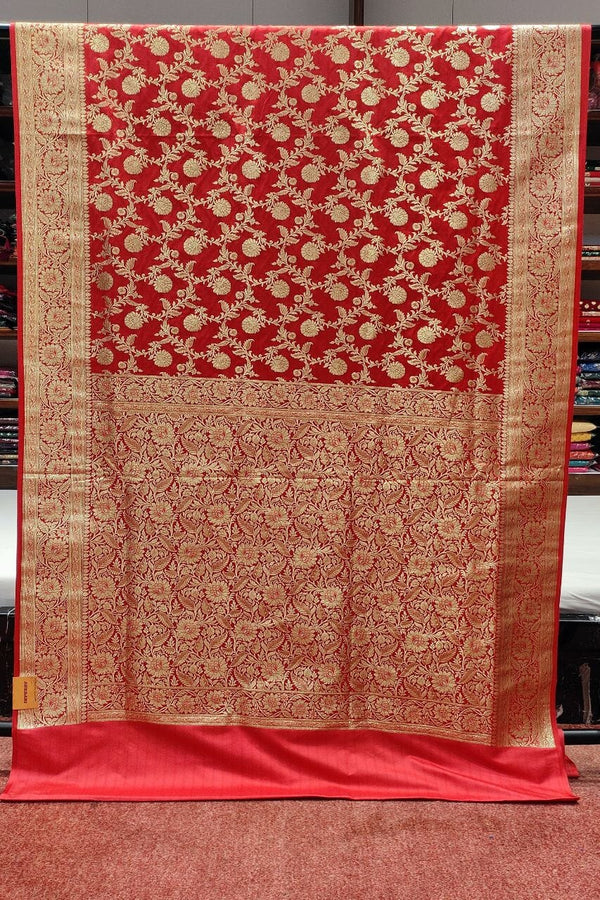 Red Benarasi Silk Saree With Zari Woven