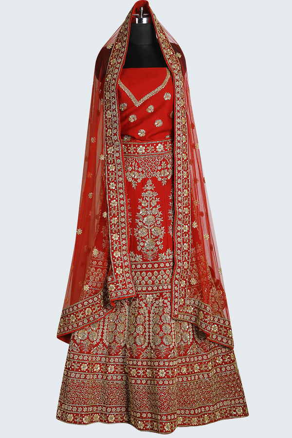 Red Bridal Lehenga Choli In Silk - Sundari