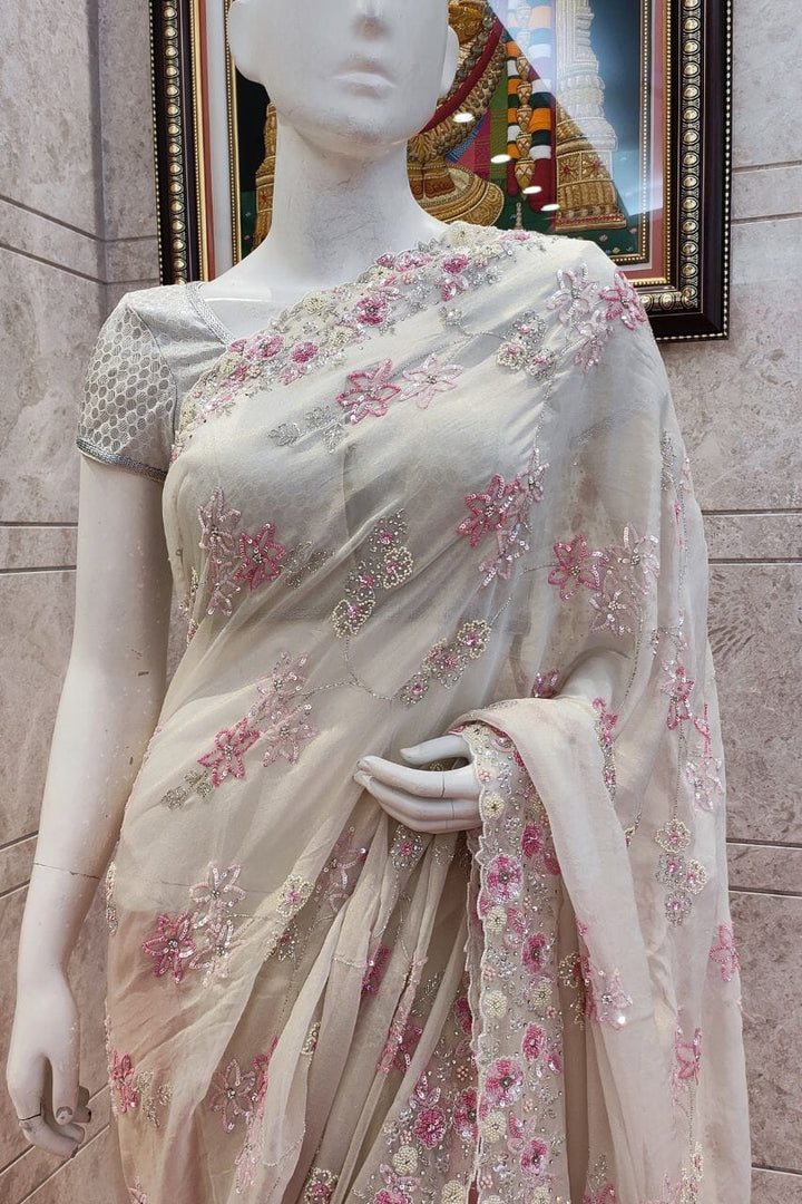 Saree With Sequins Work