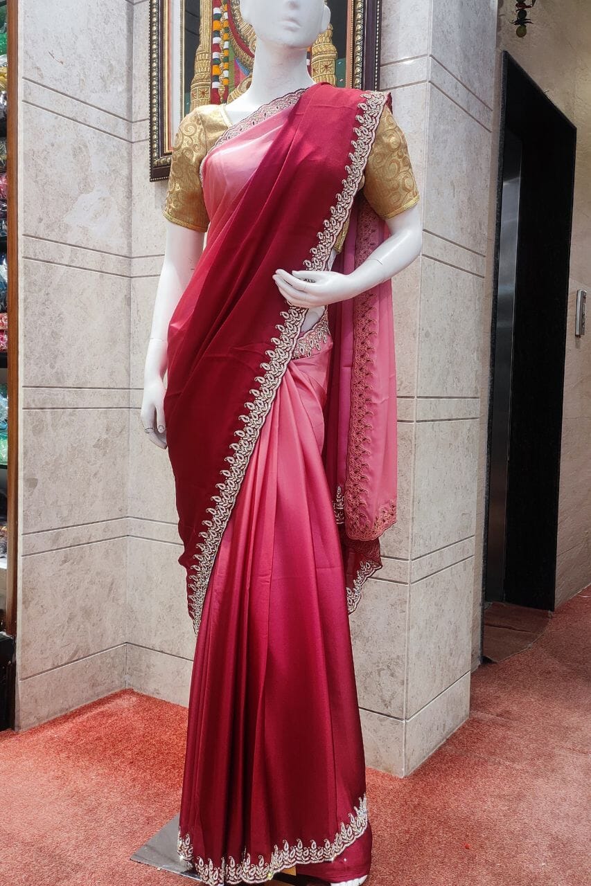 Satin Saree Dual Shaded With Swarovski Work