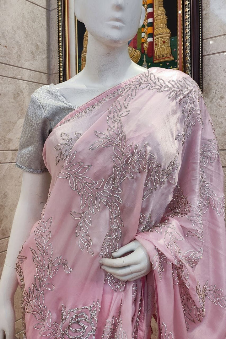 Satin Saree With Stone Work All-Over 