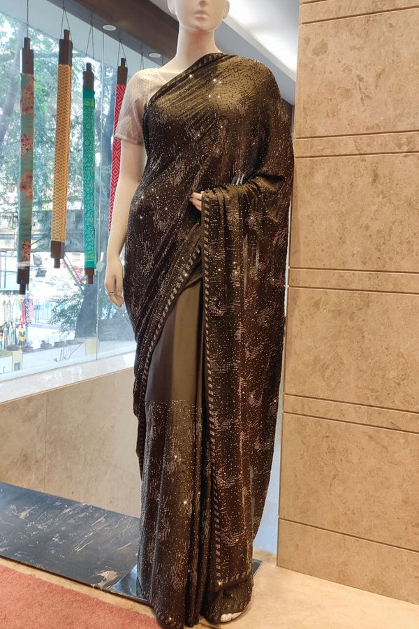 Satin Saree With Swarovski Stone Work