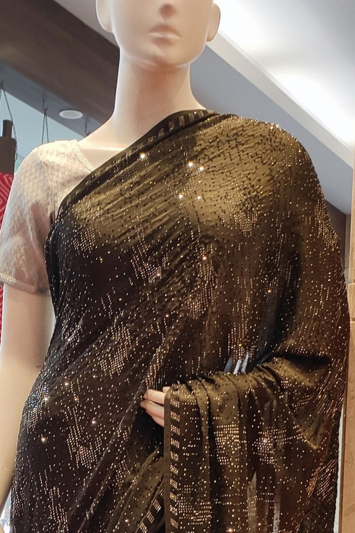 Satin Saree With Swarovski Work