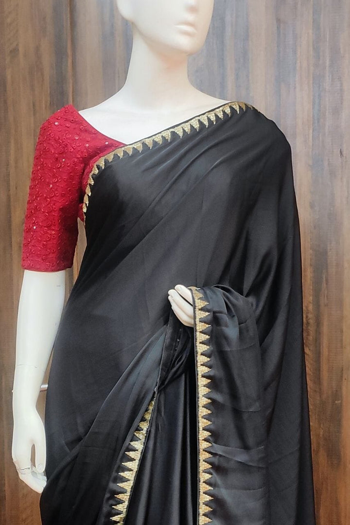 Satin Silk Saree In Black 