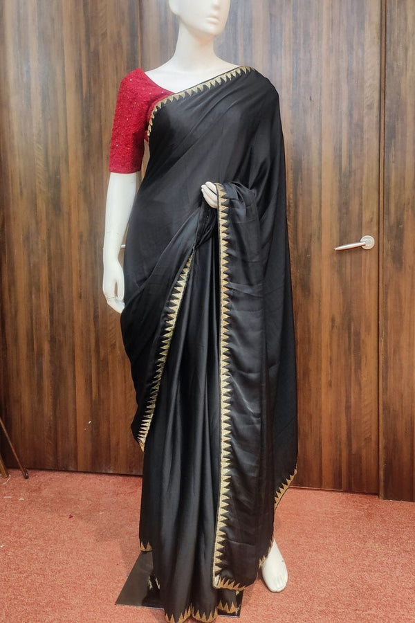 Satin Silk Saree In Black Color