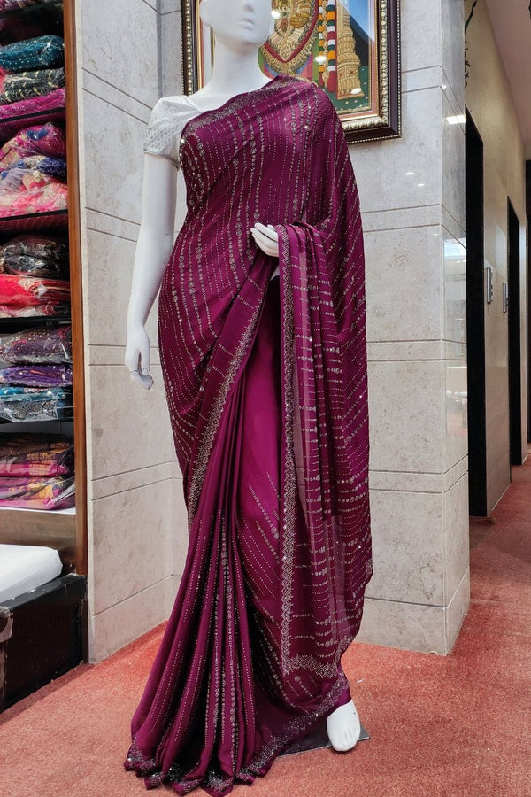 Satin Silk Saree With Swarovski Work