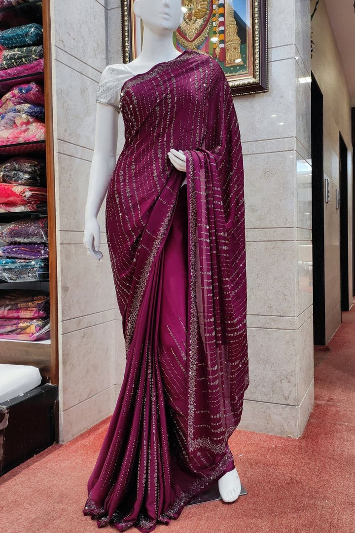 Satin Silk Saree With Swarovski Work